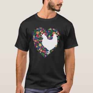 Chicken Cute Love Heart Flowers Silhouette T-Shirt