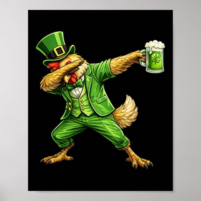 Chicken Dabbing St Patrick’s Beer Shamrock Irish C Poster (Front)