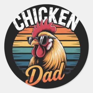 Chicken Dad Funny Rooster Retro Sunset Vintage Far Classic Round Sticker