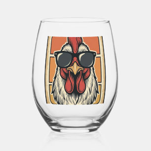 Chicken Daddy Funny Rooster Vintage Vector Shirt_1 Stemless Wine Glass