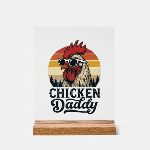 Chicken Daddy Rooster Vintage Sunset Vector Design Acrylic Sign