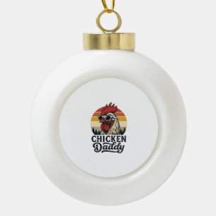 Chicken Daddy Rooster Vintage Sunset Vector Design Ceramic Ball Christmas Ornament