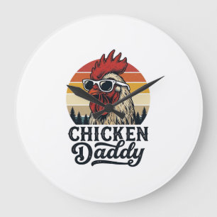 Chicken Daddy Rooster Vintage Sunset Vector Design Large Clock