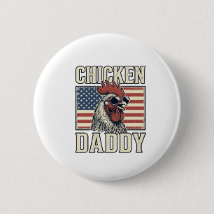 Chicken Daddy Vintage Rooster Patriotic 6 Cm Round Badge