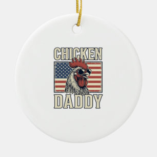 Chicken Daddy Vintage Rooster Patriotic Ceramic Ornament