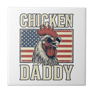 Chicken Daddy Vintage Rooster Patriotic Ceramic Tile