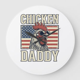 Chicken Daddy Vintage Rooster Patriotic Large Clock