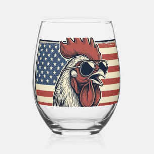 Chicken Daddy Vintage Rooster Patriotic Stemless Wine Glass