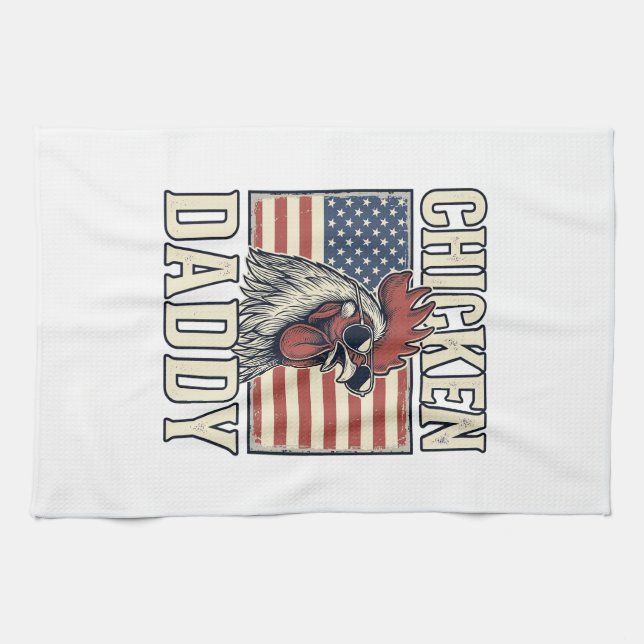 Chicken Daddy Vintage Rooster Patriotic Tea Towel (Horizontal)