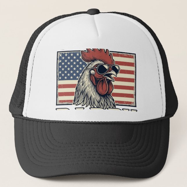 Chicken Daddy Vintage Rooster Patriotic Trucker Hat (Front)