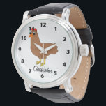 Chicken Design Personalised Watch<br><div class="desc">Wrist watch chicken design. You can customise this watch with any text of your choice. Should you require any help with customising then contact us through the message link on this page. Hen design personalised wrist watch.</div>