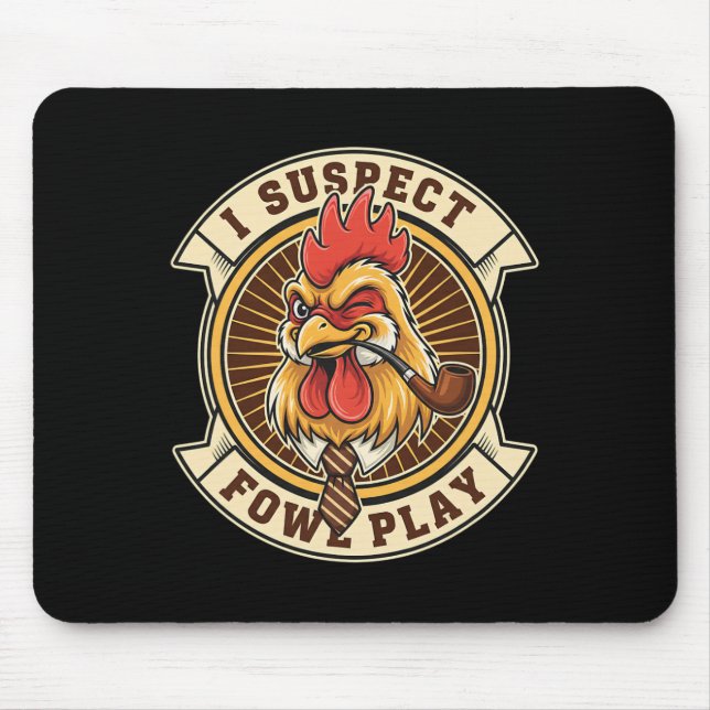 Chicken Detective Rooster I Suspect Fowl Play  Mouse Pad (Front)