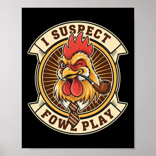 Chicken Detective Rooster I Suspect Fowl Play  Poster (Front)