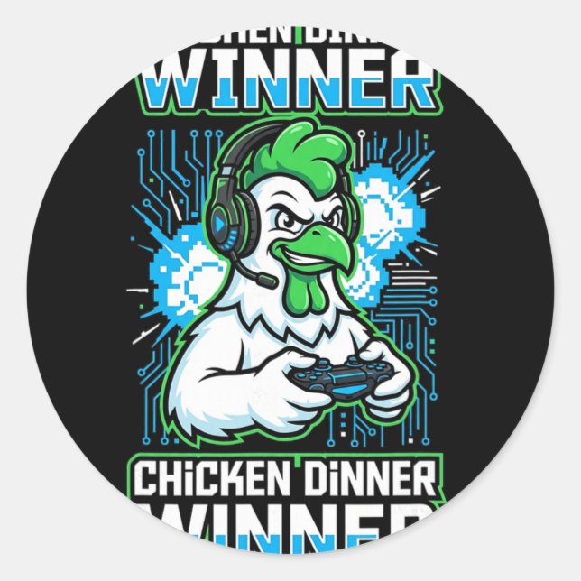 Chicken Dinner Winner Funny Gamer Rooster Present  Classic Round Sticker (Front)