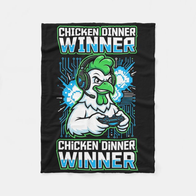 Chicken Dinner Winner Funny Gamer Rooster Present  Fleece Blanket (Front)