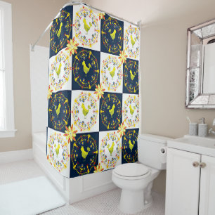 Chicken easter folk pattern shower curtain
