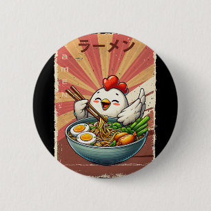 Chicken Eating Ramen Japanese Noodles Soup 6 Cm Round Badge