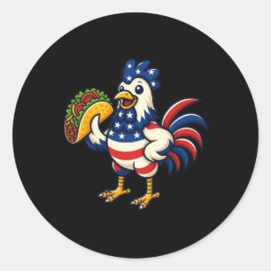 Chicken Eating Taco American Flag 4th Of July Classic Round Sticker