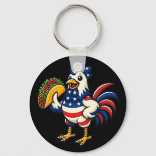 Chicken Eating Taco American Flag 4th Of July  Key Ring