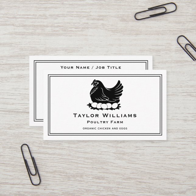 Chicken Eggs Farm Farmer Farmhouse Black And White Business Card (Front/Back In Situ)