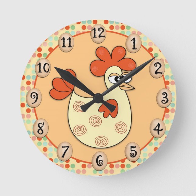 Chicken Eggs Polka Dots Round Clock (Front)