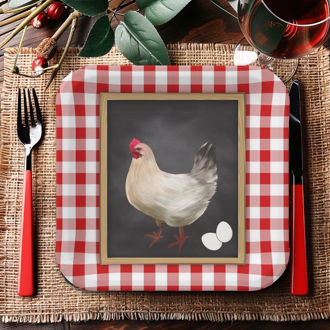  Chicken Eggs Red and White Country Gingham Paper Plate (Creator Uploaded)