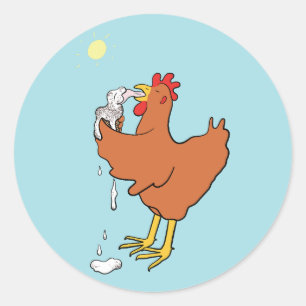 Chicken Enjoying Ice-cream Classic Round Sticker