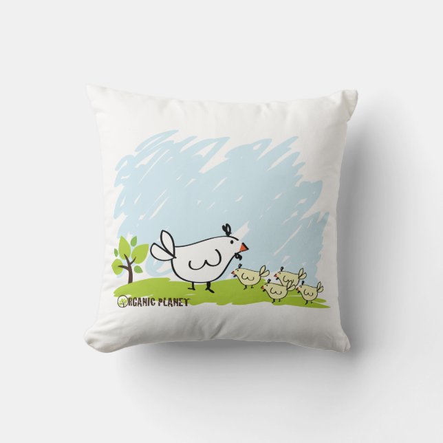 Chicken Family Organic Planet Throw Pillows (Front)