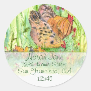 Chicken Family Watercolor Birds Return Address Classic Round Sticker