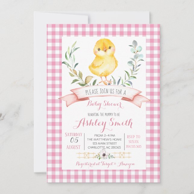 chicken farm baby shower invitation pink girl (Front)