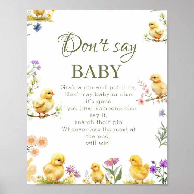 Chicken  farm Don't Say Baby Baby Shower Game sign (Front)