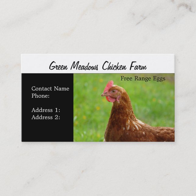 Chicken Farm  Free Range Eggs Business Cards (Front)