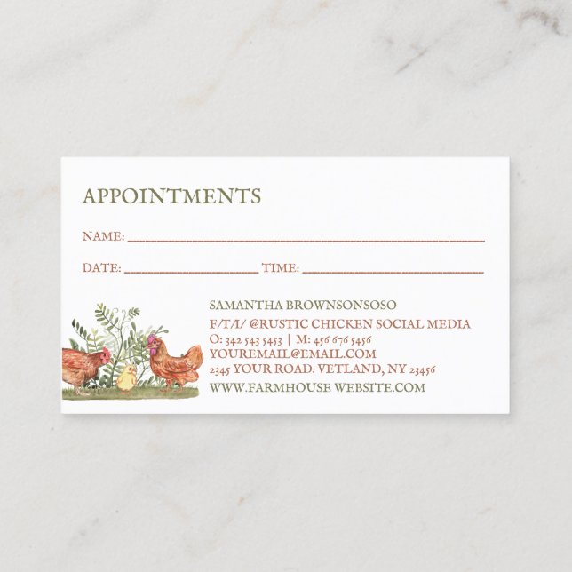 Chicken Farm Fresh Eggs appointments Business Card (Back)
