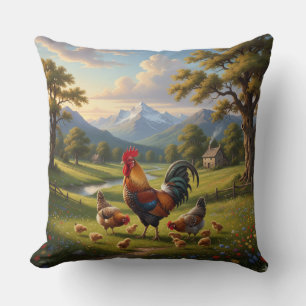 Chicken Farm House Throw Pillow