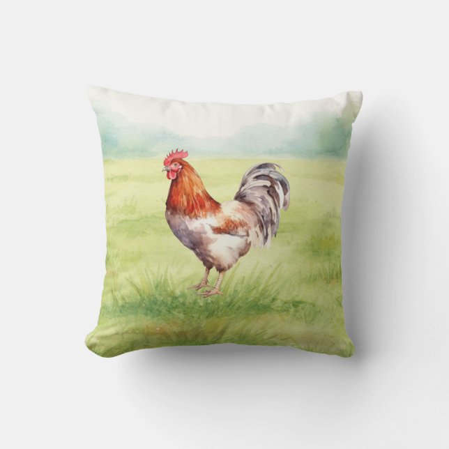 Chicken Farm House Watercolor Cushion (Front)