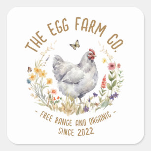 Chicken Farm Logo Sticker Watercolor Grey Hen Seal