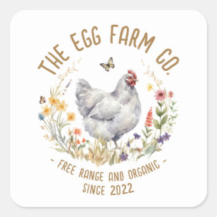 Chicken Farm Logo Sticker Watercolor Grey Hen Seal
