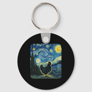 Chicken Farm Lover Girl Woman Starry Funny Night V Key Ring