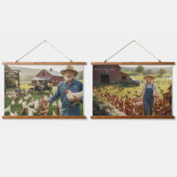 Chicken Farm Wood Topped Wall Tapestry