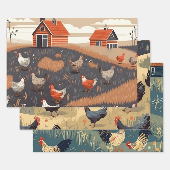 Chicken Farm Wrapping Paper Sheet (Set)