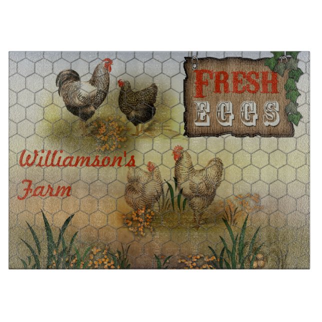 Chicken Farm Yard Fresh Eggs Vintage Cutting Board (Front)