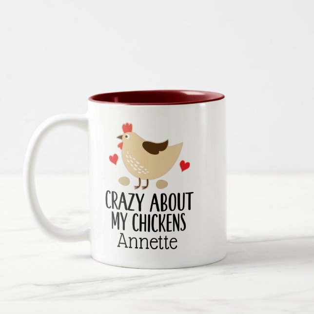 Chicken Farmer Crazy About Chickens Two-Tone Coffee Mug (Left)