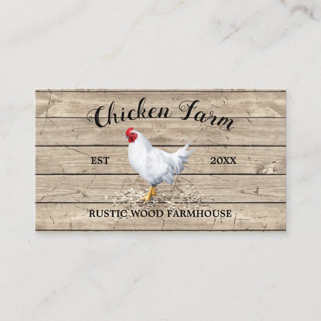 Chicken Farmhouse Wood Rustic Egg Hen Business Card (Front)