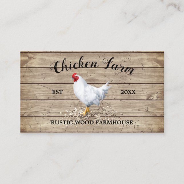 Chicken Farmhouse Wood Rustic Egg Hen retro Business Card (Front)