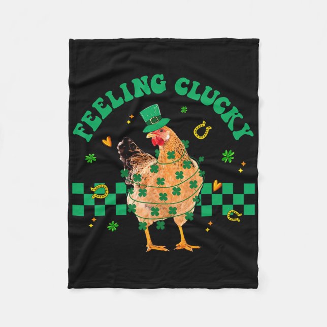 Chicken Feeling Clucky St Patrick Day Shamrock Far Fleece Blanket (Front)