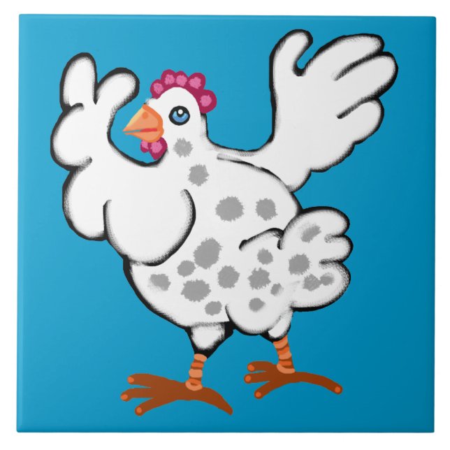 Chicken flapping her wings ceramic tile (Front)