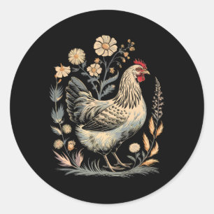 Chicken Floral Art Graphic Women Farm Chicken Love Classic Round Sticker