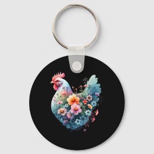 Chicken Floral Art Graphic Women Farm Chicken Love Key Ring