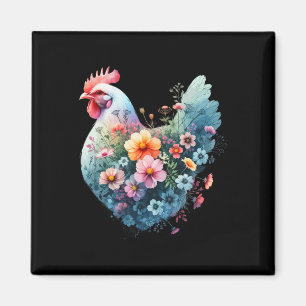 Chicken Floral Art Graphic Women Farm Chicken Love Magnet