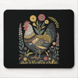 Chicken Floral Art Graphic Women Farm Chicken Love Mouse Pad